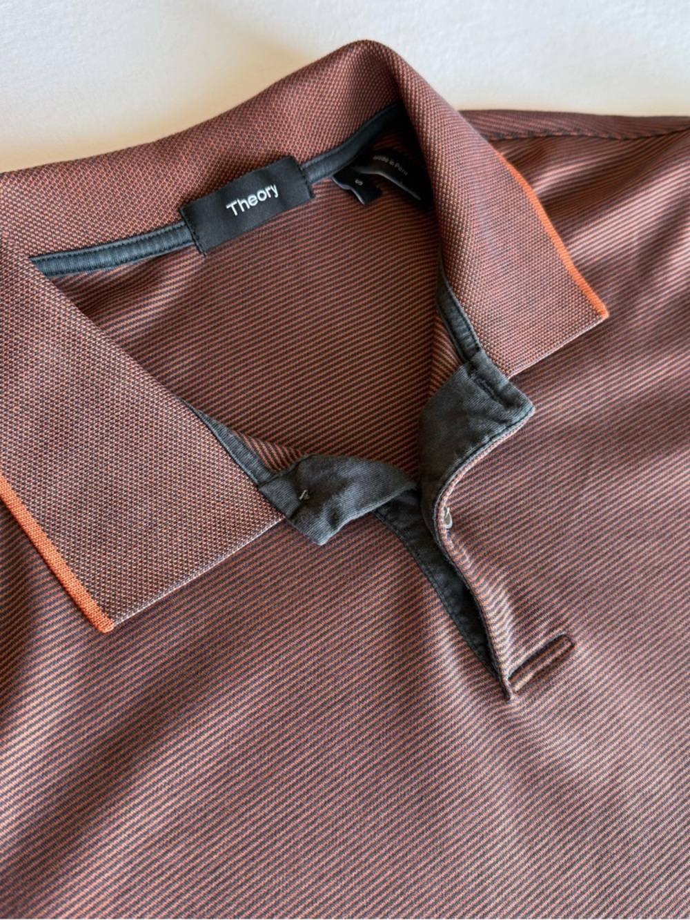 Theory Men's S Black Orange Stripe Pique Polo Shirt Short Sleeve Pima Cotton